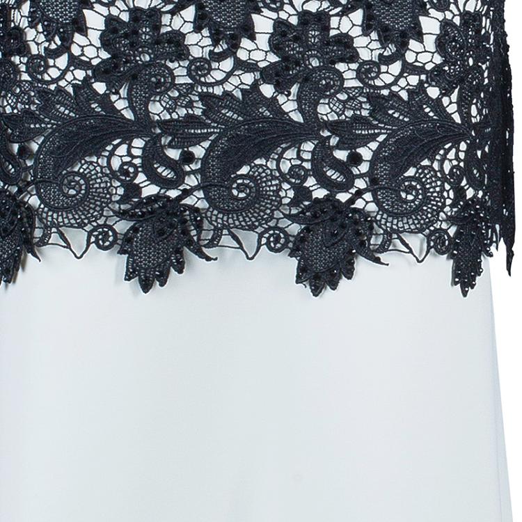 مملوكة مسبقًا Tadashi Shoji Monochrome Lace Detail Gown XL