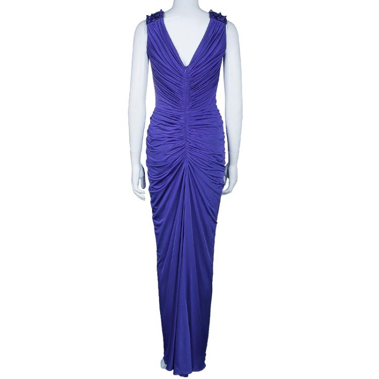 Pre Owned Tadashi Shoji Purple Gathered Gown S