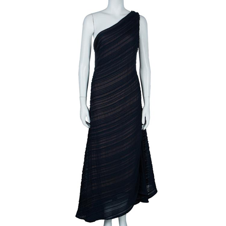 Pre Owned Tadashi Shoji Navy Blue One Shoulder Dress XL