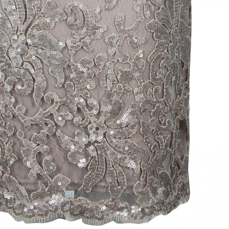 Pre Owned Tadashi Shoji Beige Sequin Off-Shoulder Dress XL