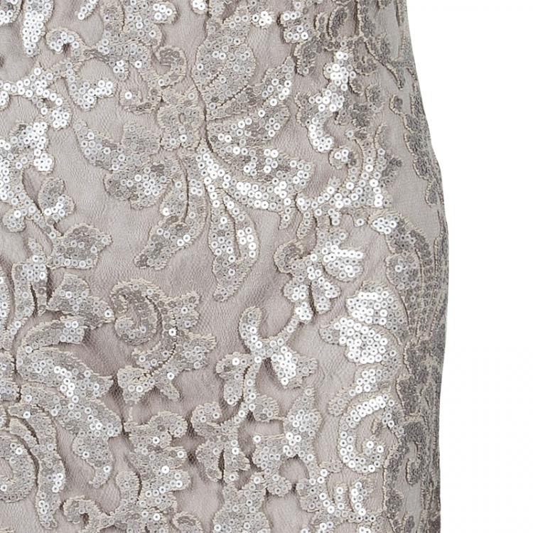 Pre Owned Tadashi Shoji Beige Sequin Off-Shoulder Dress XL