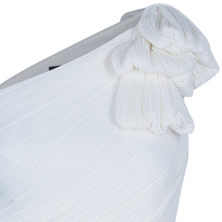 Pre Owned Tadashi Shoji White Pleated One Shoulder Gown M