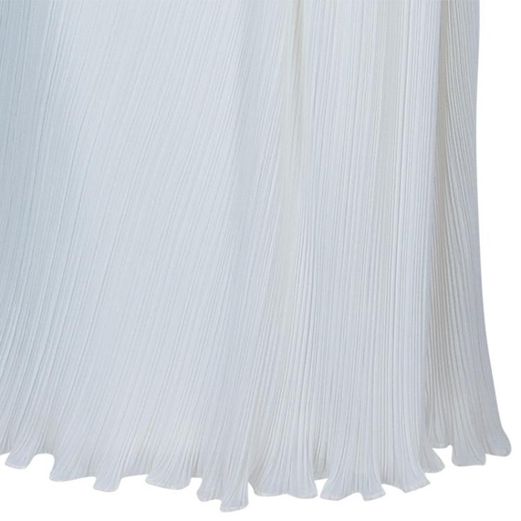 Pre Owned Tadashi Shoji White Pleated One Shoulder Gown M