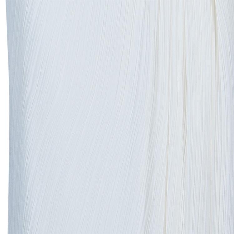 Pre Owned Tadashi Shoji White Pleated One Shoulder Gown M