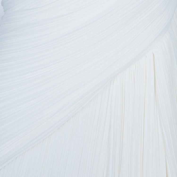 Pre Owned Tadashi Shoji White Pleated One Shoulder Gown M
