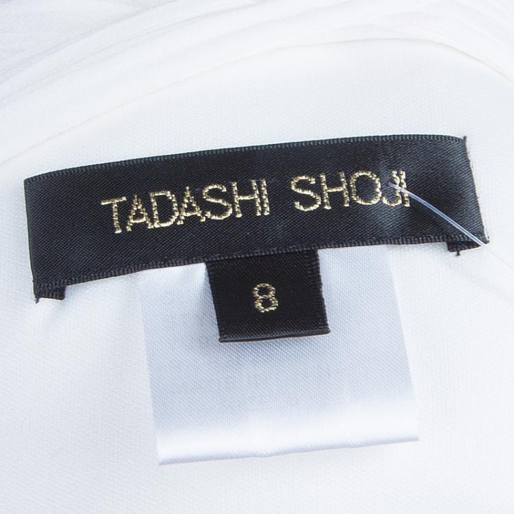 Pre Owned Tadashi Shoji White Pleated One Shoulder Gown M