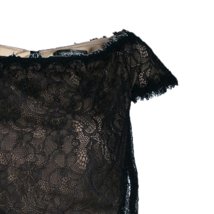 Pre Owned Tadashi Shoji Mixed Lace Sheath Dress M