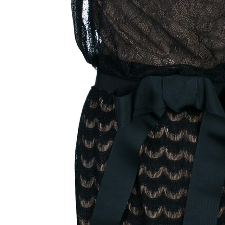 Pre Owned Tadashi Shoji Mixed Lace Sheath Dress M