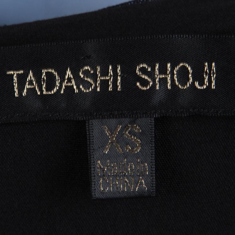 Pre Owned Tadashi Shoji Black Ruched Short Sleeve Gown XS