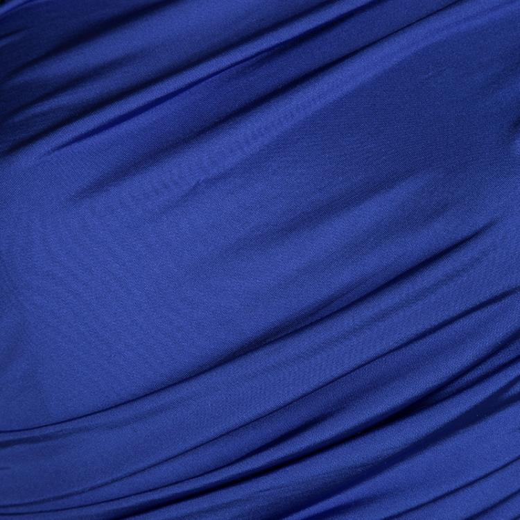 Pre Owned Tadashi Shoji Cobalt Blue Draped Embellished Sleeveless Dress S