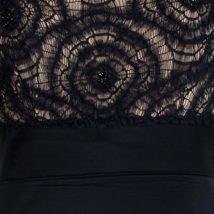 مملوكة مسبقًا Tadashi Shoji Navy Blue Lace Detail Bodycon Dress M
