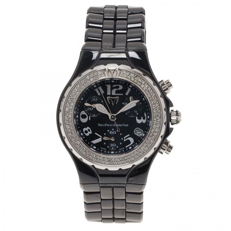 Pre Owned Technomarine Black Ceramic Technolady Women's Wristwatch 33MM