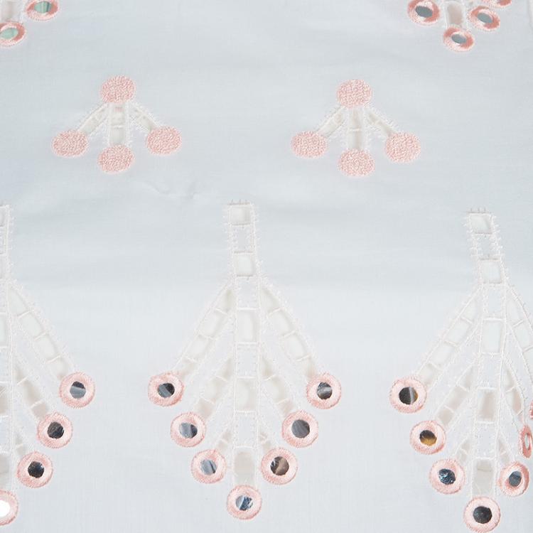 Pre Owned Temperley London White Mirrorwork and Cutwork Embroidered Scallop Detail Hika Top and Shorts Set M