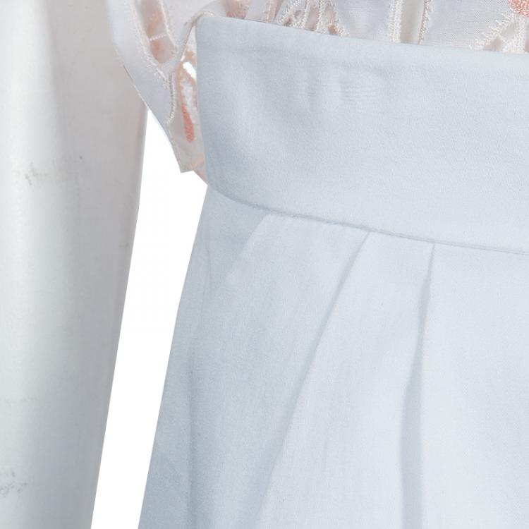 Pre Owned Temperley London White Mirrorwork and Cutwork Embroidered Scallop Detail Hika Top and Shorts Set M