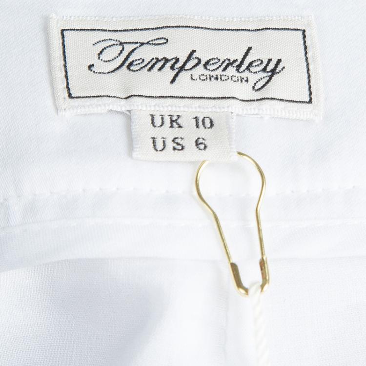 Pre Owned Temperley London White Mirrorwork and Cutwork Embroidered Scallop Detail Hika Top and Shorts Set M