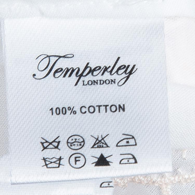 Pre Owned Temperley London White Mirrorwork and Cutwork Embroidered Scallop Detail Hika Top and Shorts Set M