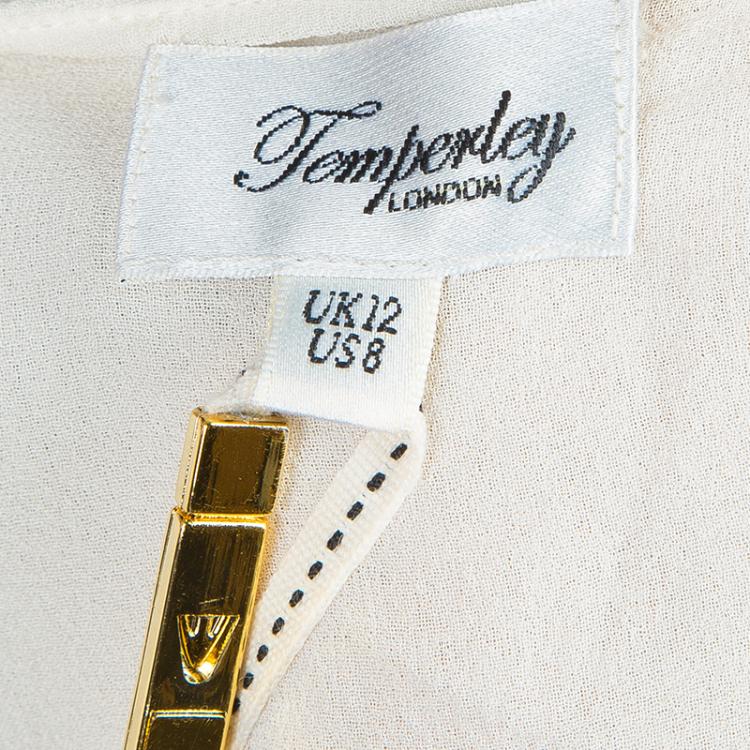 Pre Owned Temperley London Cream Contrast Bow Detail Long Sleeve Silk Blouse M