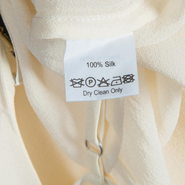 Pre Owned Temperley London Cream Contrast Bow Detail Long Sleeve Silk Blouse M