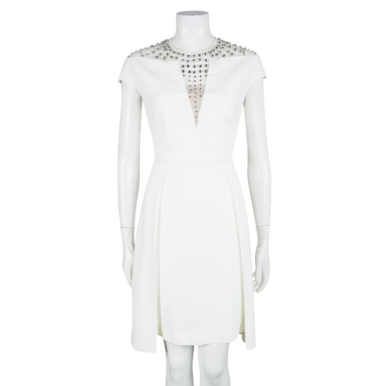 Pre Owned Temperley London Ivory Crystal Embellished Cap Sleeve Dress M