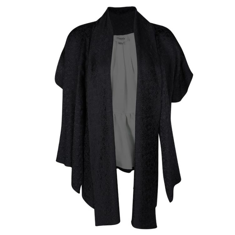 Pre Owned Temperley London Black Jacquard Short Sleeve Open Front High Low Jacket M