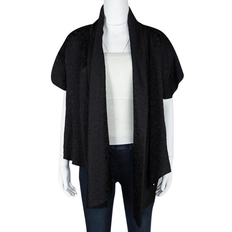 Pre Owned Temperley London Black Jacquard Short Sleeve Open Front High Low Jacket M