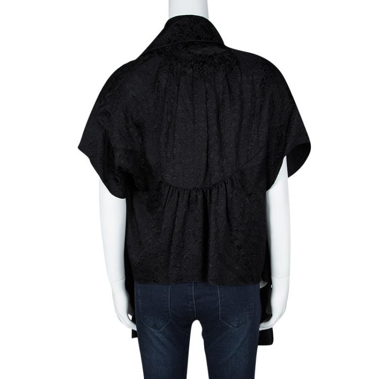 Pre Owned Temperley London Black Jacquard Short Sleeve Open Front High Low Jacket M