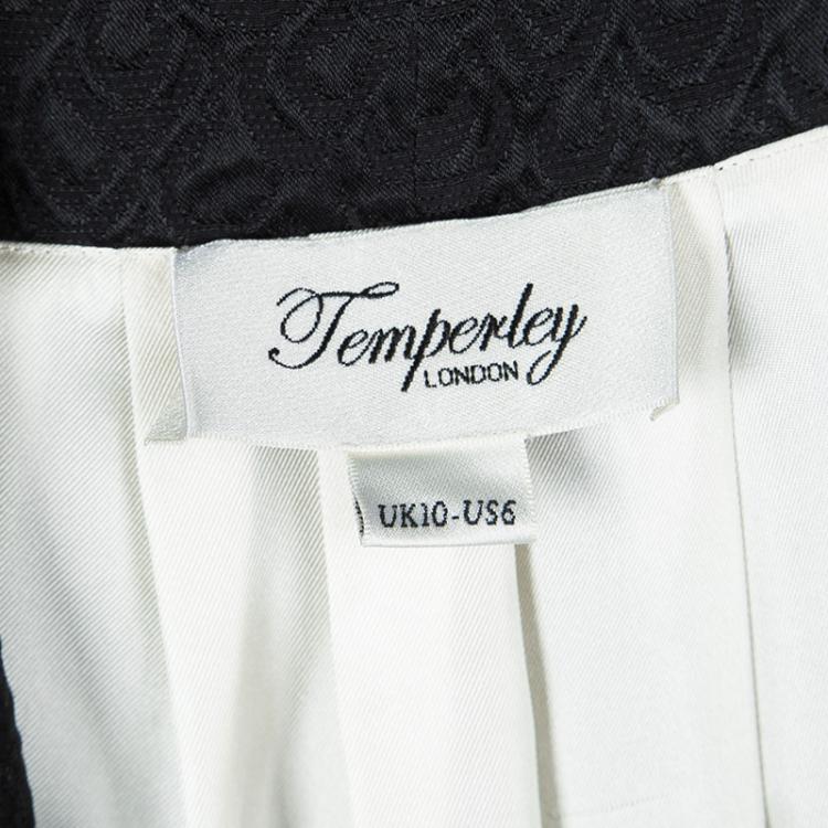 Pre Owned Temperley London Black Jacquard Short Sleeve Open Front High Low Jacket M