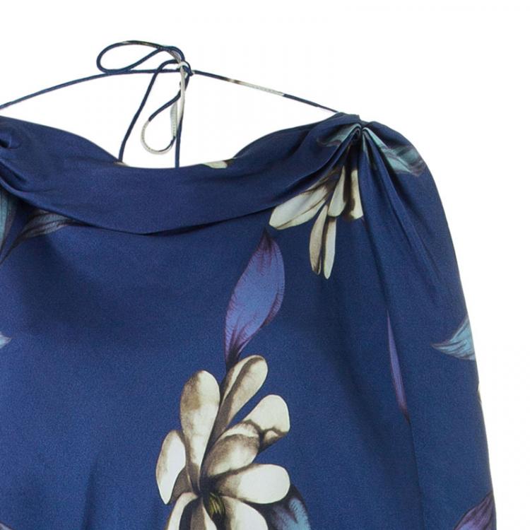 Pre Owned Temperly London Blue Flower Print Maxi Dress M