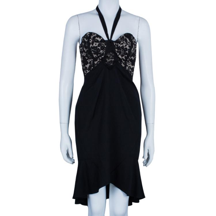 Pre Owned Temperley Black Lace Halterneck Dress M
