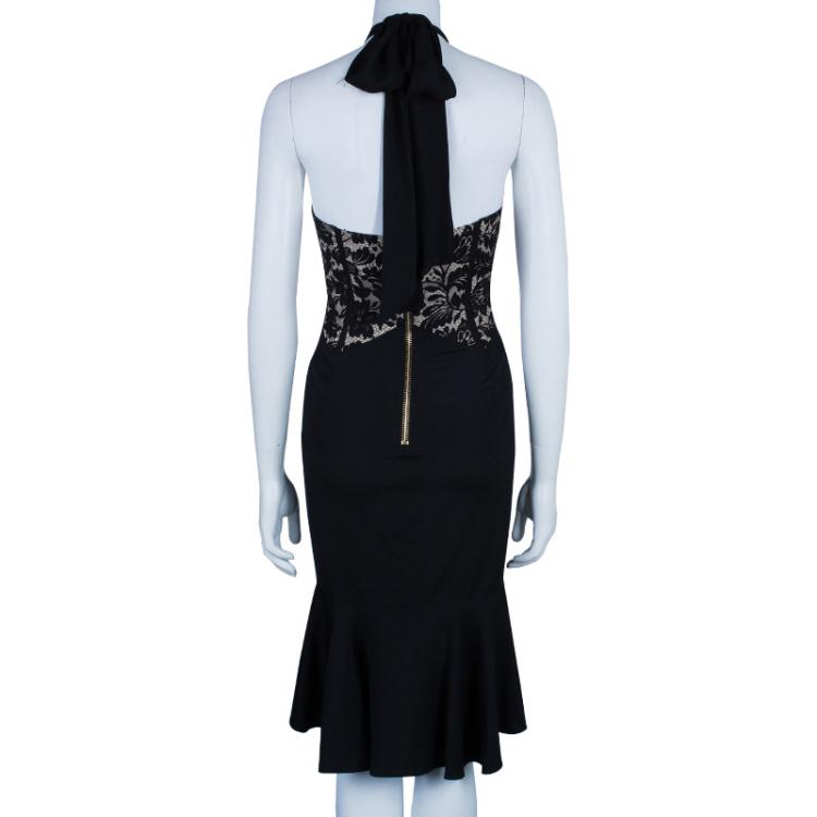 Pre Owned Temperley Black Lace Halterneck Dress M