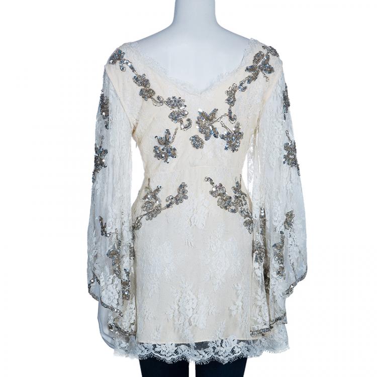 Pre Owned Temperley London Ivory Embellished Lace Top L