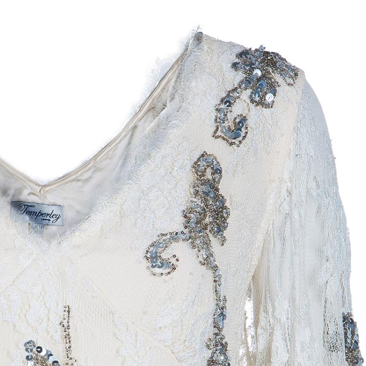 Pre Owned Temperley London Ivory Embellished Lace Top L