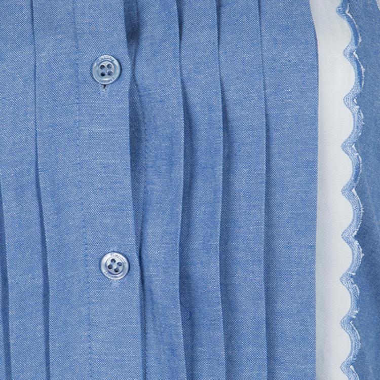 Pre Owned Temperley Blue and White Embroidered Scallop Detail Maxi Dress S