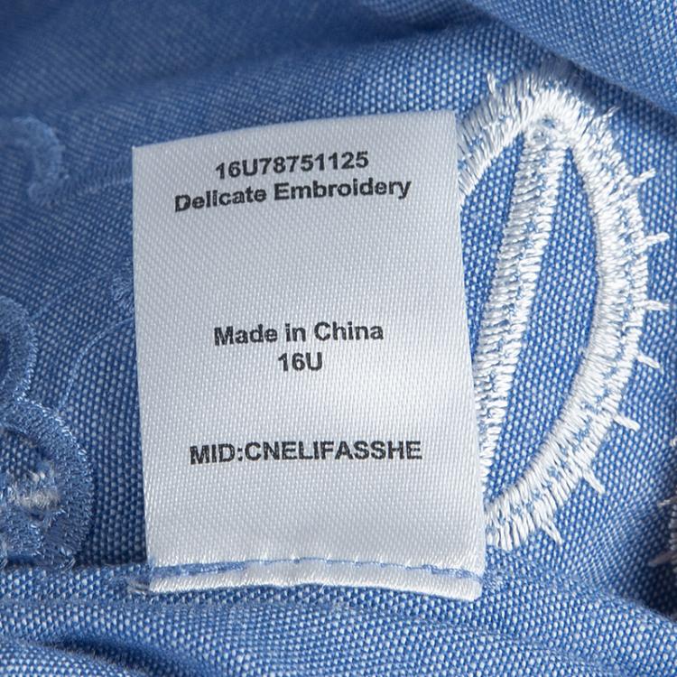 Pre Owned Temperley Blue and White Embroidered Scallop Detail Maxi Dress S