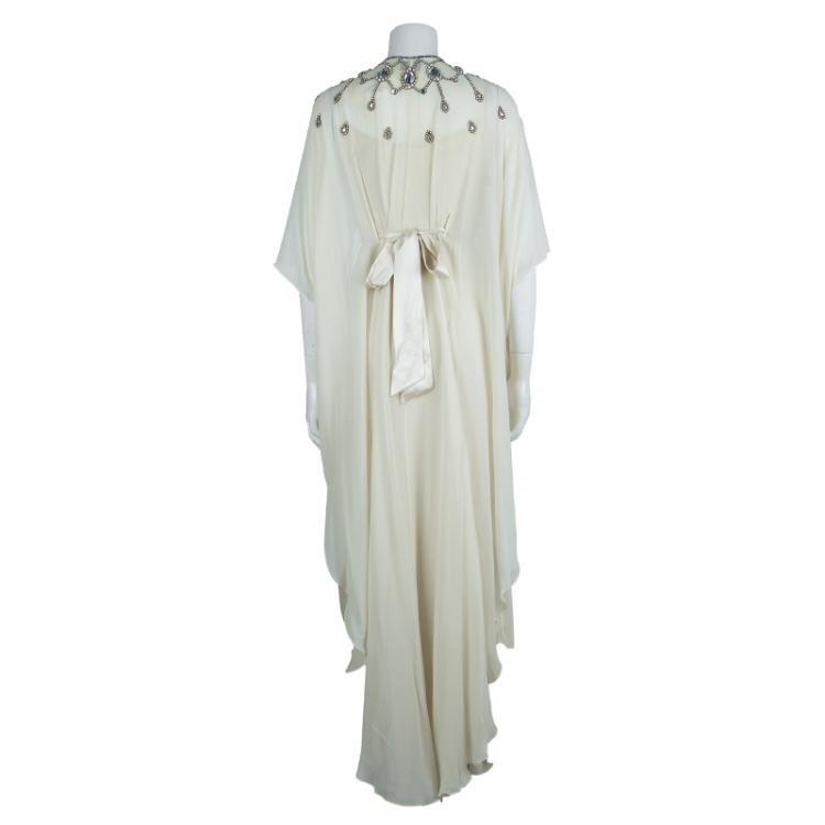 Pre Owned Temperley London Cream Embellished Belted Kaftan Dress M