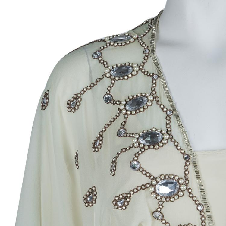 Pre Owned Temperley London Cream Embellished Belted Kaftan Dress M