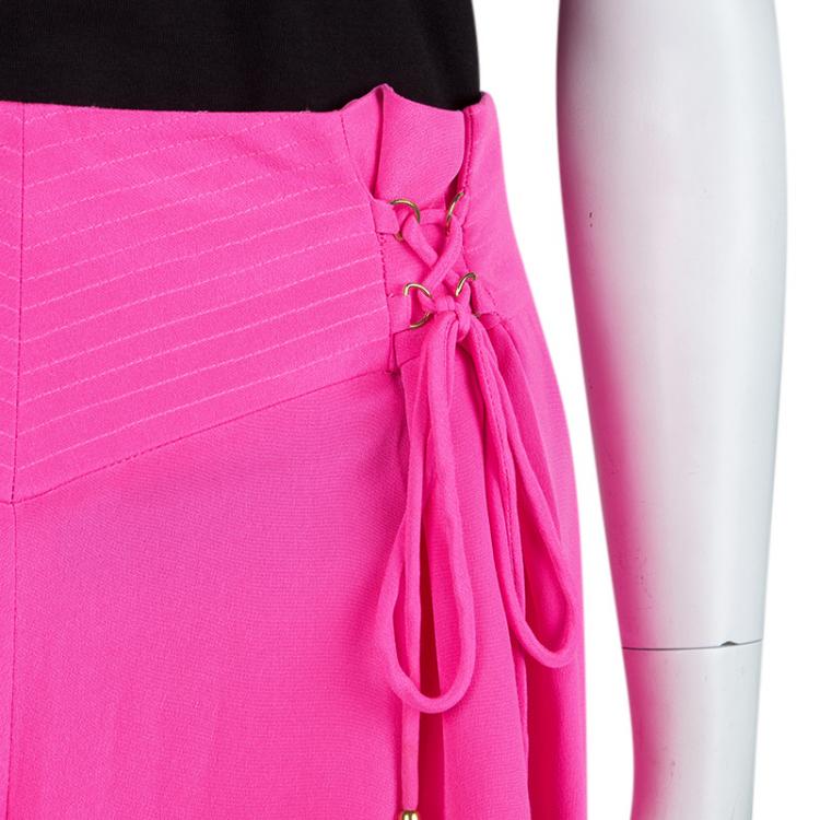 Pre Owned Temperley Neon Pink Silk Tie-Up Detail High Waist Shorts M