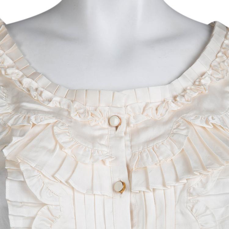 Pre Owned Alice By Temperley  Off- White Pleated Frill Detail Button Down Sleeveless Top S