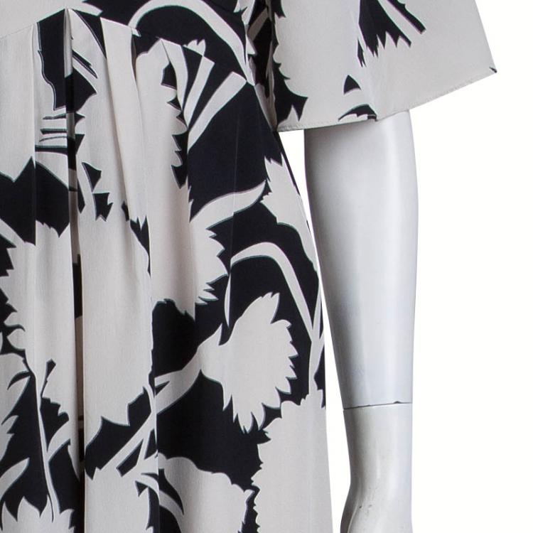 Pre Owned Temperley London Cream and Black Printed Silk Maxi Dress M