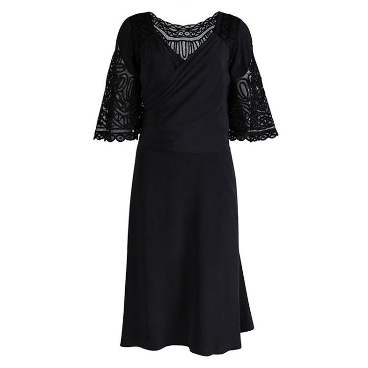 Pre Owned Temperley London Black Lace Applique Detail Dress L 
