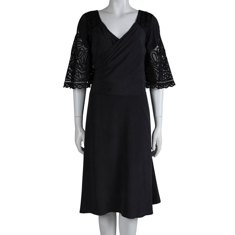 Pre Owned Temperley London Black Lace Applique Detail Dress L 