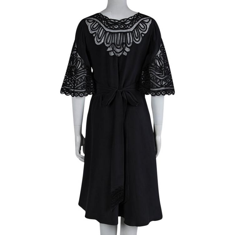 Pre Owned Temperley London Black Lace Applique Detail Dress L 