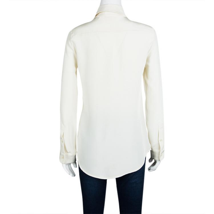 Pre Owned The Row Cream Silk Leather Trim Long Sleeve Button Front Shirt S