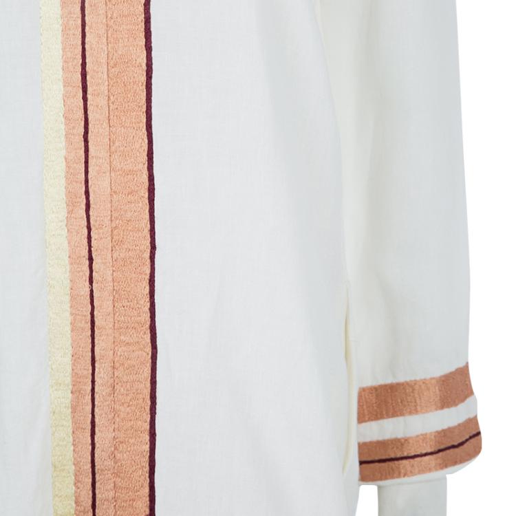 Pre Owned The Row White Linen Embroidered Long Sleeve Kaftan XS