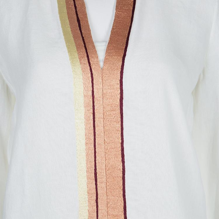 Pre Owned The Row White Linen Embroidered Long Sleeve Kaftan XS