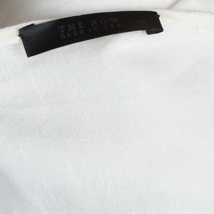 Pre Owned The Row White Linen Embroidered Long Sleeve Kaftan XS