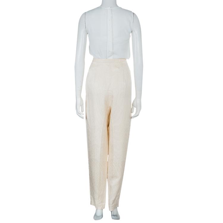 Pre Owned The Row Cream Jacquard Silk Trousers M
