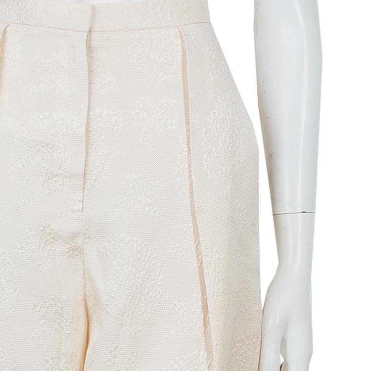 Pre Owned The Row Cream Jacquard Silk Trousers M