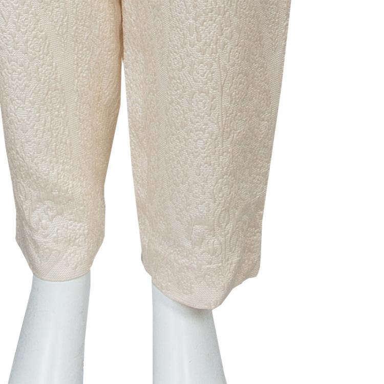 Pre Owned The Row Cream Jacquard Silk Trousers M