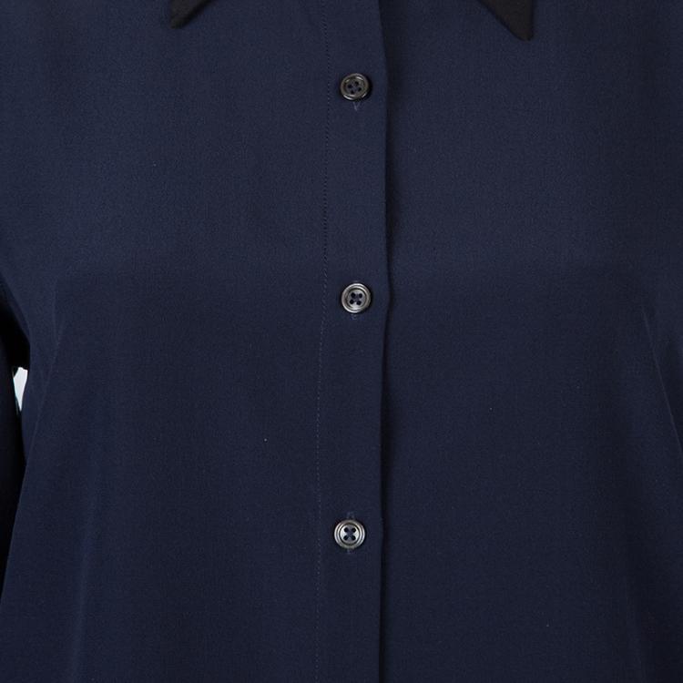 Pre Owned The Row Navy Blue Silk Long Sleeve Button Down Shirt M